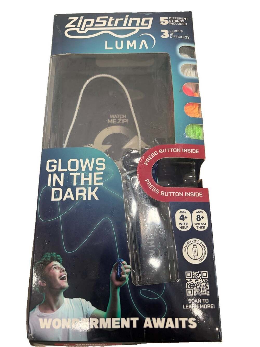 ZipString LUMA Glow In The Dark Rope Launcher Toy USB-C Rechargeable NIB Sealed